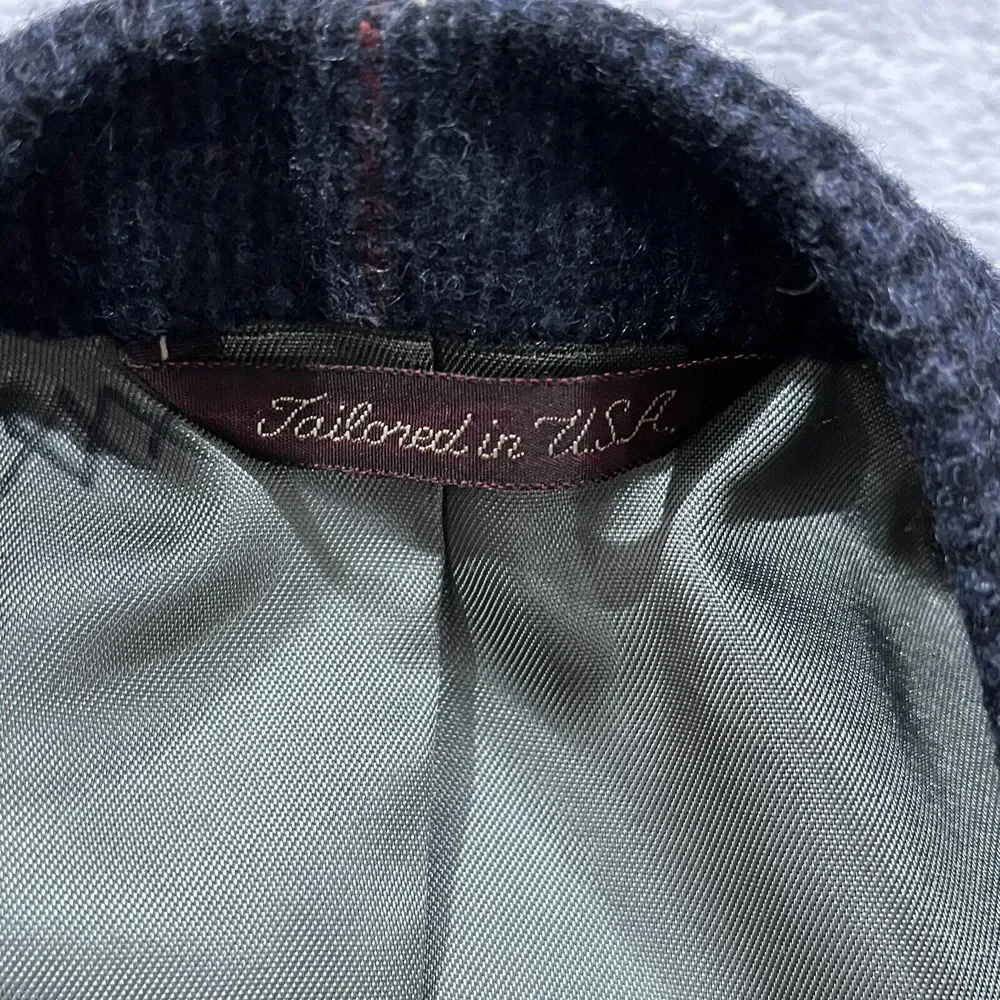 VTG Nordstrom J&F Blazer Men 42R 100% Wool Sport Coat‎ Plaid Navy